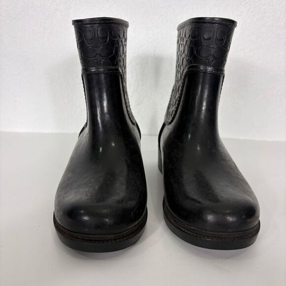 Coach Black Monogram Mid Calf Pull On Rain Boots Women's Size 5 - Picture 4 of 12